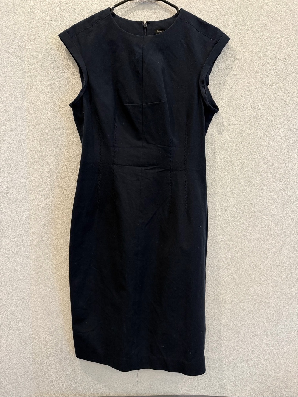 Banana Republic Navy Blue Cap-Sleeve Midi Sheath Dress